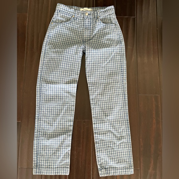 Reformation Denim - Reformation Blue Roper Jean Valley Checkered Cropped Denim Size 25